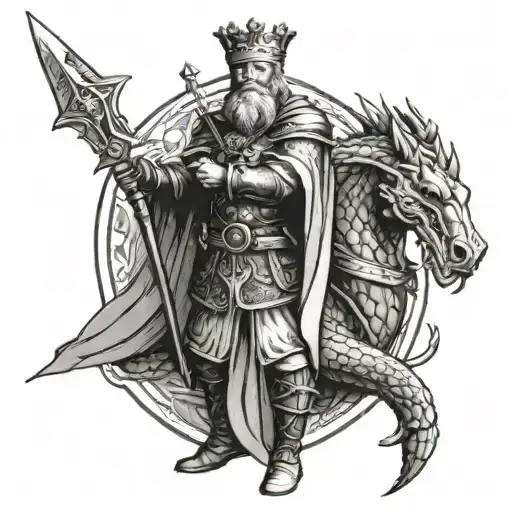 King Arthur With Dragon and mage tattoo design idea