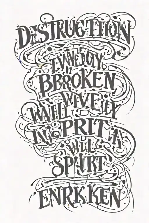 destruction effect with text : Even if my body is broken, my spirit will never give in tattoo design idea