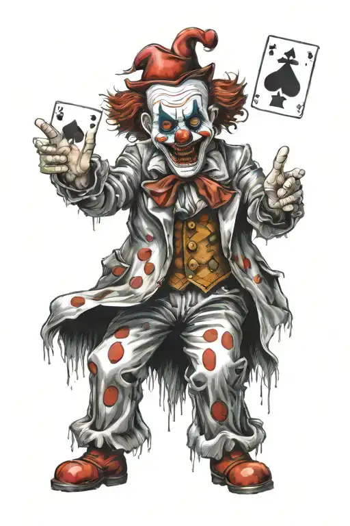 scary undead clown blackjack hand tattoo design idea
