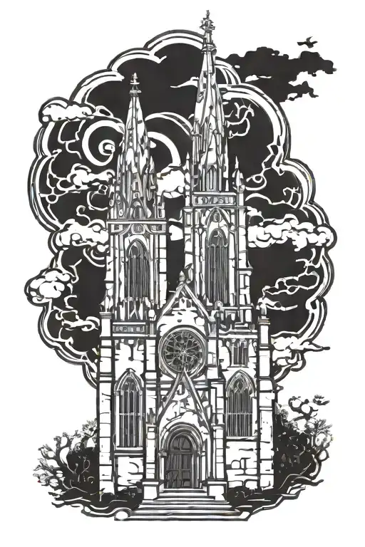 gothic church towers background filler tattoo design idea