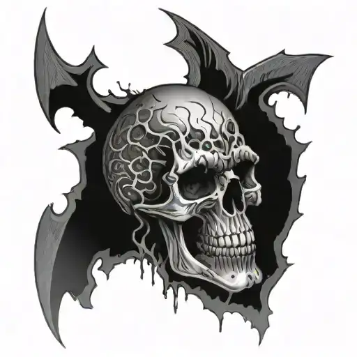 gothic horror skull with black lightning designs around it tattoo design idea