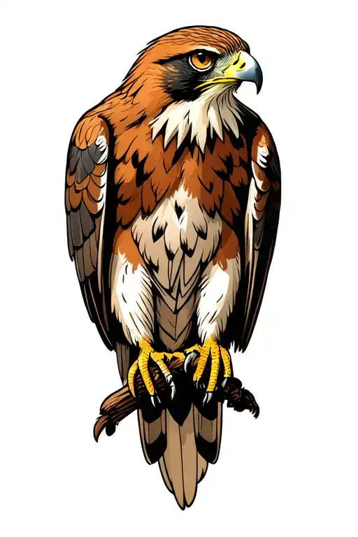 red tailed hawk perched tattoo design idea