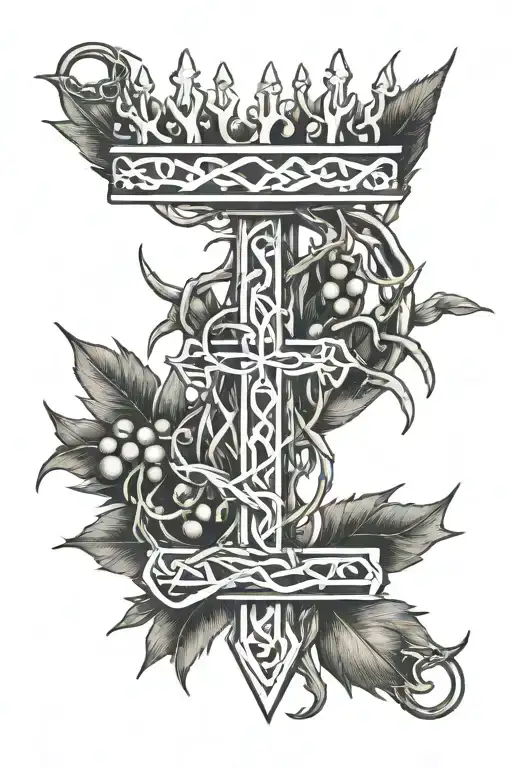 crown of thorns with olive branches and a cross and psalms 23:4 esv tattoo design idea