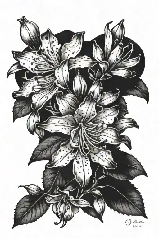 morning dew drop on rhododendron plant tattoo design idea