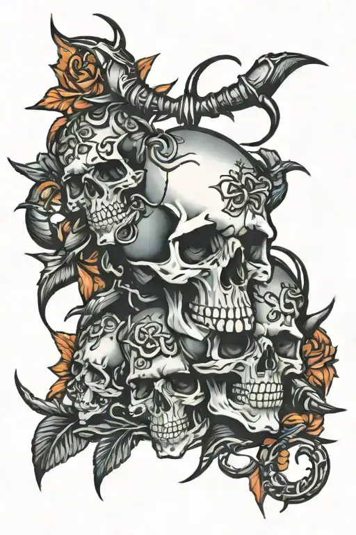skulls and scorpions intertwined within tattoo design idea