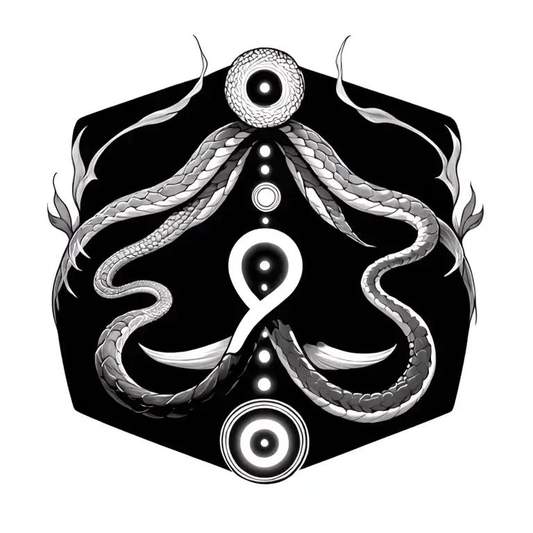 kundalini energy rising snake and the chakras on the back tattoo design idea