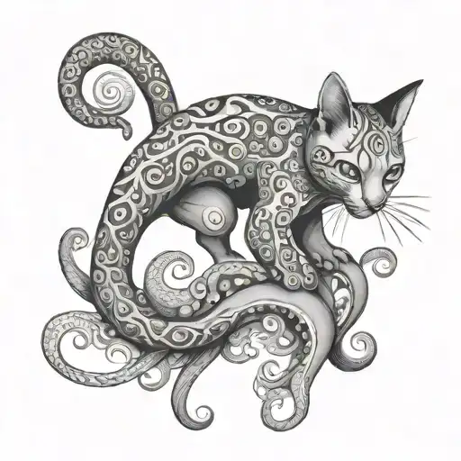 cat with octopus tail  tattoo design idea