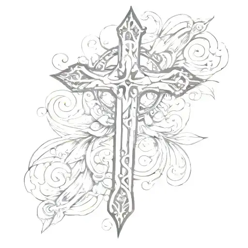 Christian Cross Sword wrapped tattoo design idea