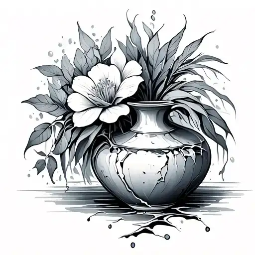 Aquarius with broken water vase, nature design on the vase tattoo design idea