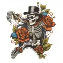 A dancing skeleton surrounded by blooming flowers tattoo design idea