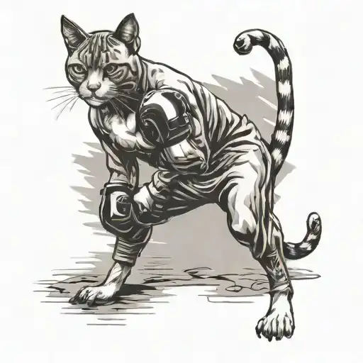A cat boxer stands in a fighter's stance wearing boxing gloves Black tattoo tattoo design idea