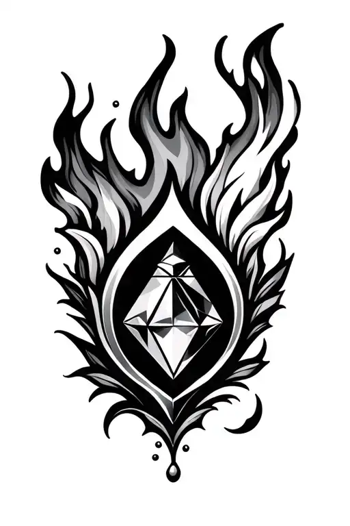 3 separate jewels representing air, fire, and water. fine line art tattoo design idea