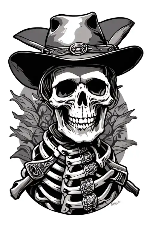 western skeleton tattoo design idea