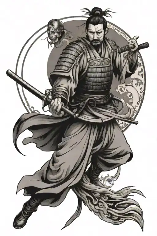 yin yang japanese samurai tattoo design idea