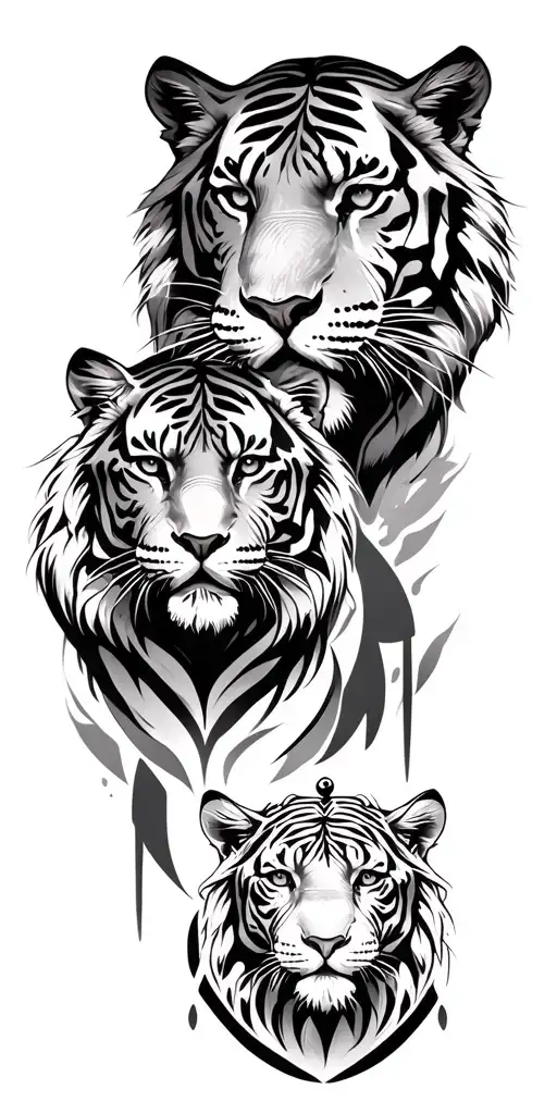 a male and female tiger leo with a sagitarius leo signs tattoo design idea