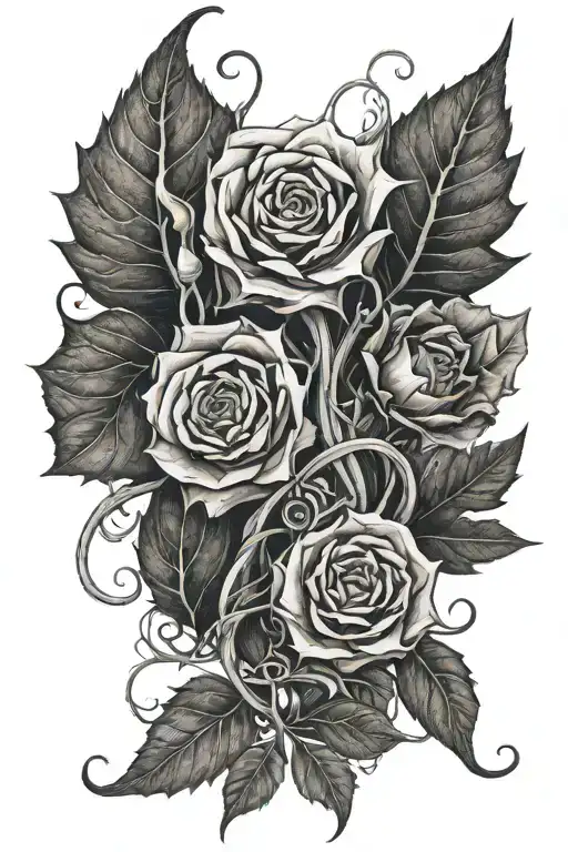 hadestown tattoo with spikey vines and leaves intertwined tattoo design idea
