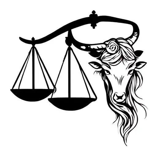 libra scales and feminine taurus bull tattoo design idea