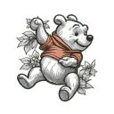 Winnie the Pooh holding a red cardinal  tattoo design idea