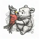 Winnie the Pooh holding a red cardinal  tattoo design idea
