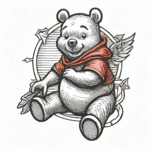 Winnie the Pooh holding a red cardinal  tattoo design idea