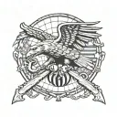 USMC Eagle Globe and Anchor, with ferocious wolf, American flag  background tattoo design idea