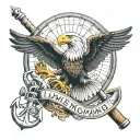 USMC Eagle Globe and Anchor, with ferocious wolf, American flag  background tattoo design idea