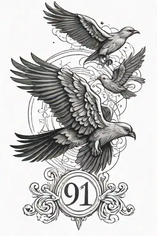 the birthdate of 01/12/2018 in roman numerals with 4 birds flying   tattoo design idea