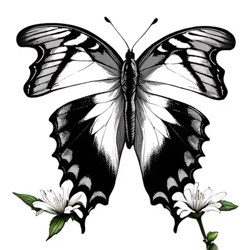 Swallowtail butterfly and Cleome tattoo design idea