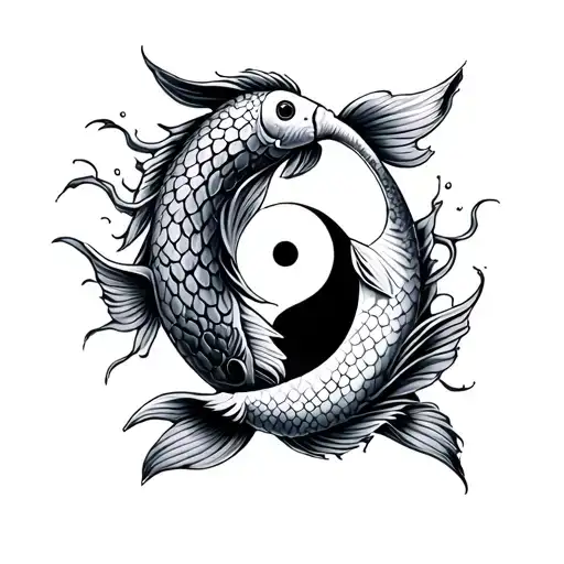 gemini koi fish yin yang symbol with xavier in the middle tattoo design idea