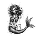 Mermaid Skeleton in wood carving style tattoo design idea