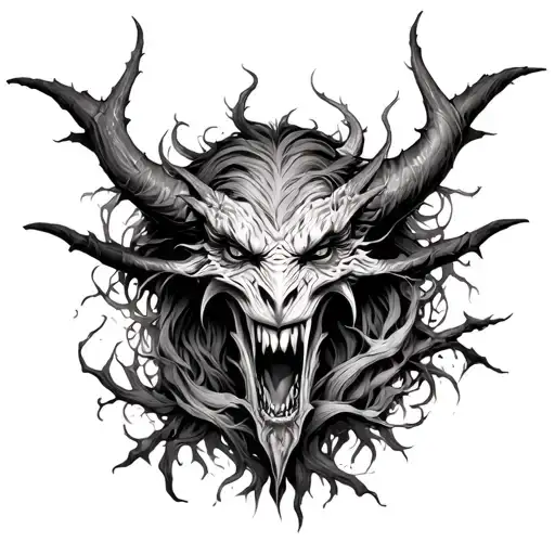 demon nature scene tattoo design idea