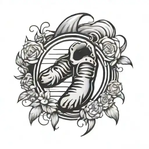 An innovative and masculine tattoo design honoring the birth of your daughter, featuring a baby footprint surrounded by a lifeline motif forming her name, with her birth date elegantly inscribed in a modern font. tattoo design idea