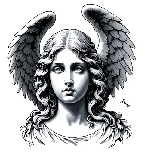 Angel tattoo unisex innocent looking face pin tattoo design idea