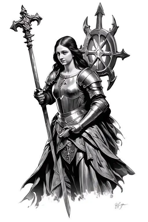 saint Joan of arc in armour, no face tattoo design idea