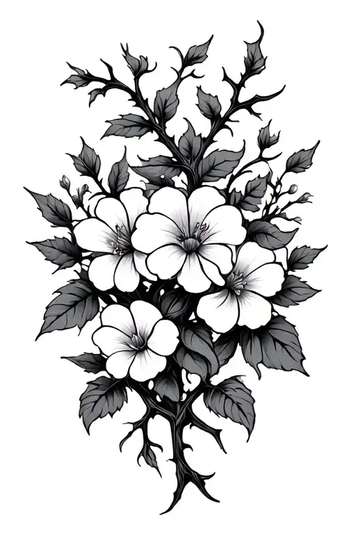 thorned vines with flowers blooming tattoo design idea