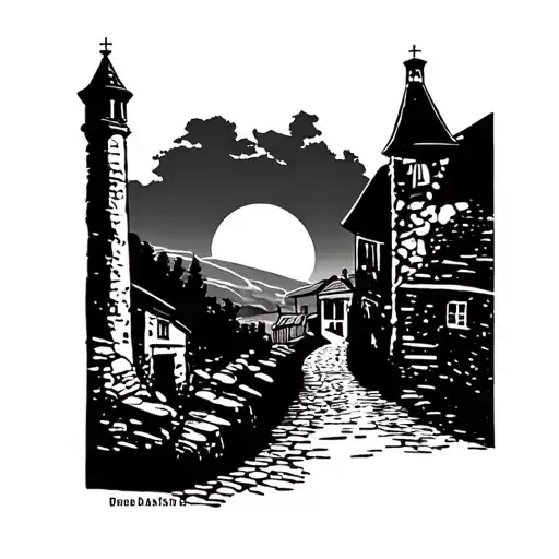 travel with aspects of Camino De Santiago de Compostela tattoo design idea