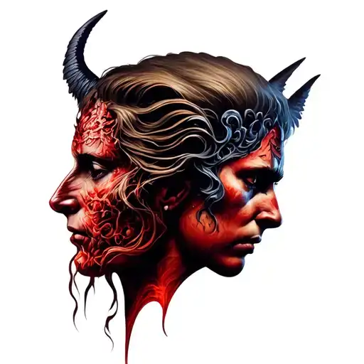 angel or devil half face tattoo design idea