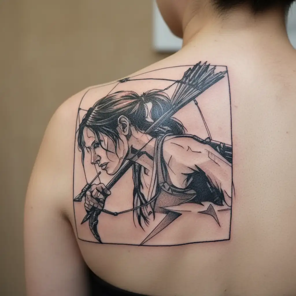 Tomb Raider, Realistic, Rise of The Tomb Raider, Lara Croft, hunt, Bow and arrow, stand up, face tattoo design idea