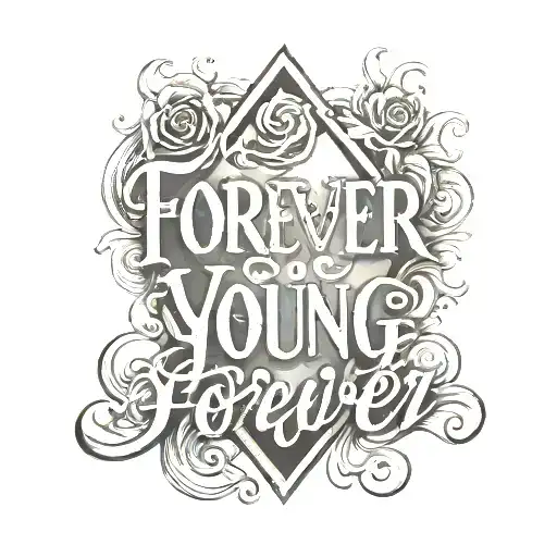 text "FOREVER YOUNG" tattoo design idea