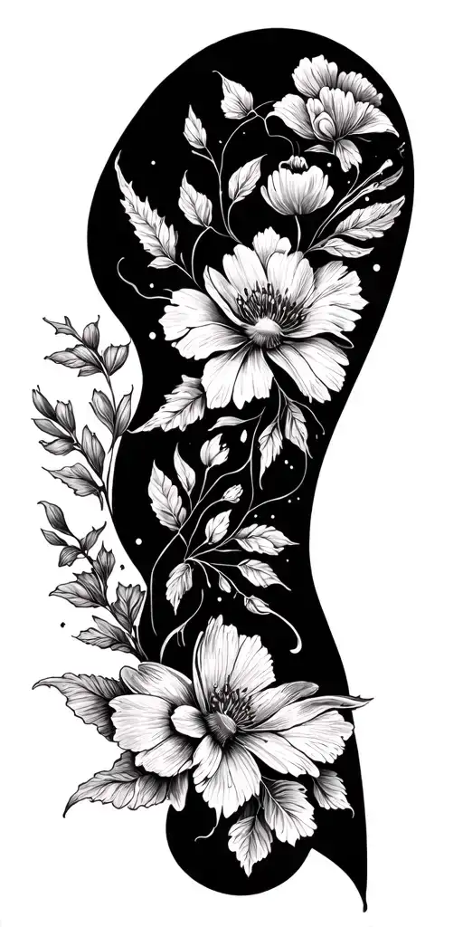 floral sleeve with negative space and moth tattoo tattoo design idea