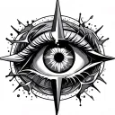 melting eye surrounded by patterns with compass tattoo design idea