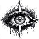 melting eye surrounded by patterns with compass tattoo design idea