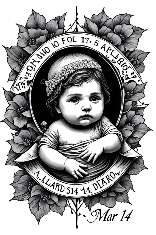 Generate an image of a tattoo for my abortion, baby include date of abortion, March 14 tattoo design idea