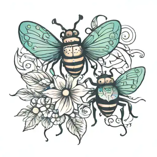 mother daughter matching little bug tattoo design idea