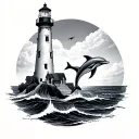lighthouse with dolphins tattoo design idea