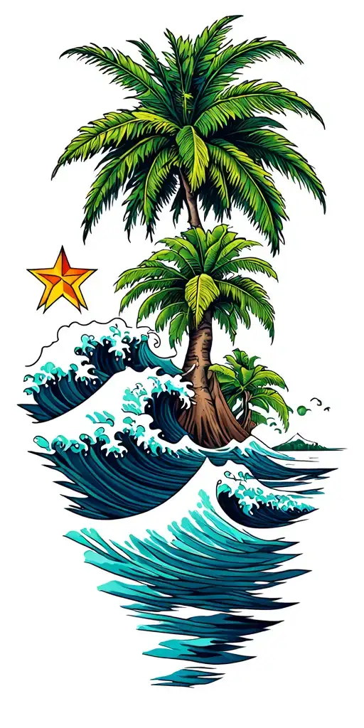 Hawaii, waves, family tree, star lord tattoo design idea