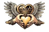 claddagh with child's hand holding heart shape   tattoo design idea