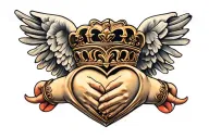 claddagh with child's hand holding heart shape   tattoo design idea