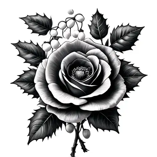 holly berry flower, holly berry flower, violet flower, lily of the valley flower, holly berry, poppy , cosmos, rose tattoo design idea