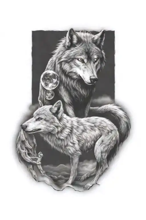 wolf howling moon tattoo design idea